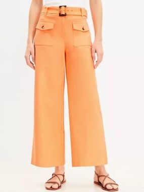 LOFT Horn Buckle Wide Leg Cropped Pants in Pique